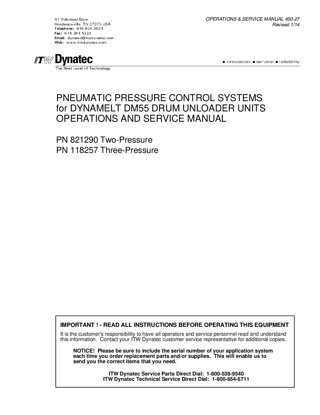 Dynamelt DM55 Drum Unloader Pneumatic Pressure Control